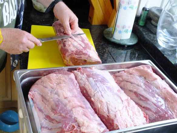 Preparing the beef feb-eye before a low, slow cooking. 