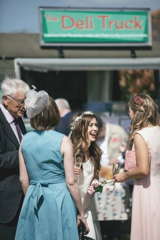 The happy queue as wedding guests lined up for the main courses