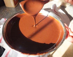 Chocolate saucecooling down after being made.