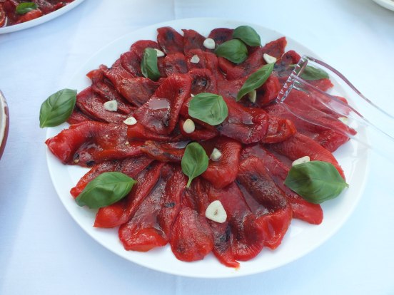 And the final result - peppers with Garlic on the buffet. We made 150 individual pieces of peperonata they all disappeared with in 45 minutes. 